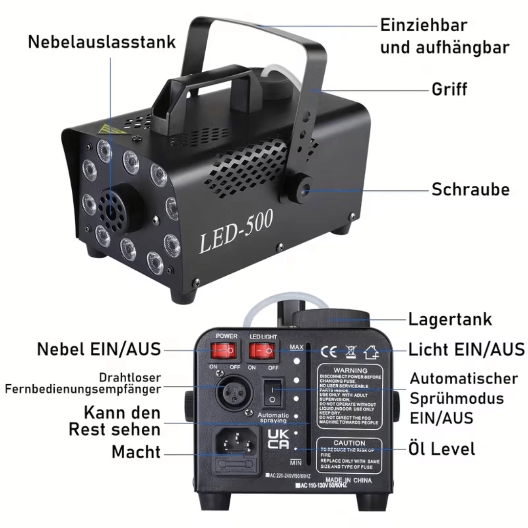 Nebelmaschine mit 10 - Kanal LED - Beleuchtung - TwentyFourParty