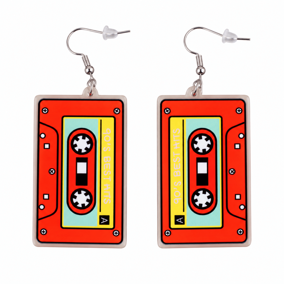 Neon Kassetten Ohrringe Orange - TwentyFourParty