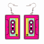 Neon Kassetten Ohrringe Pink - TwentyFourParty