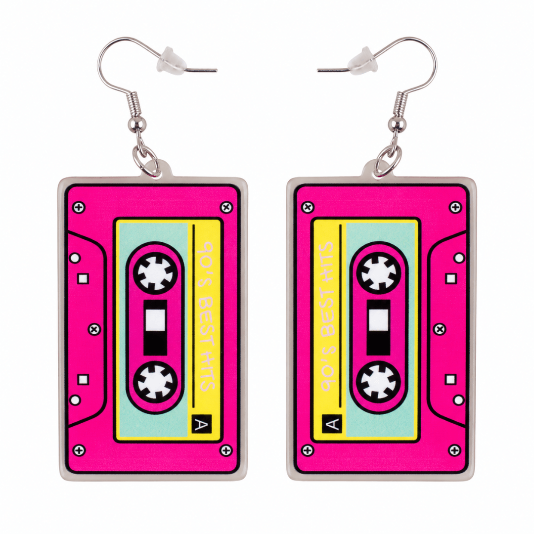 Neon Kassetten Ohrringe Pink - TwentyFourParty