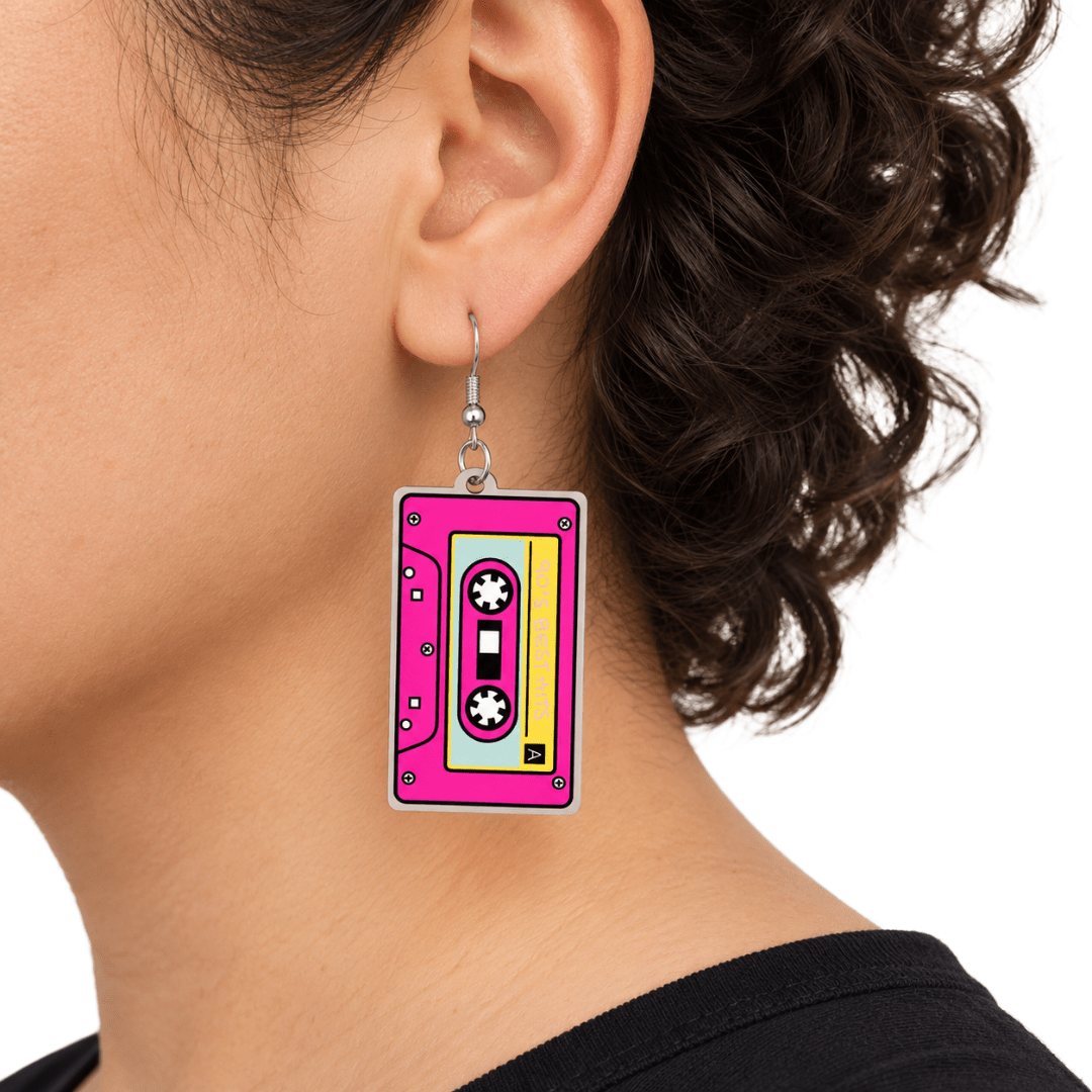 Neon Kassetten Ohrringe Pink - TwentyFourParty