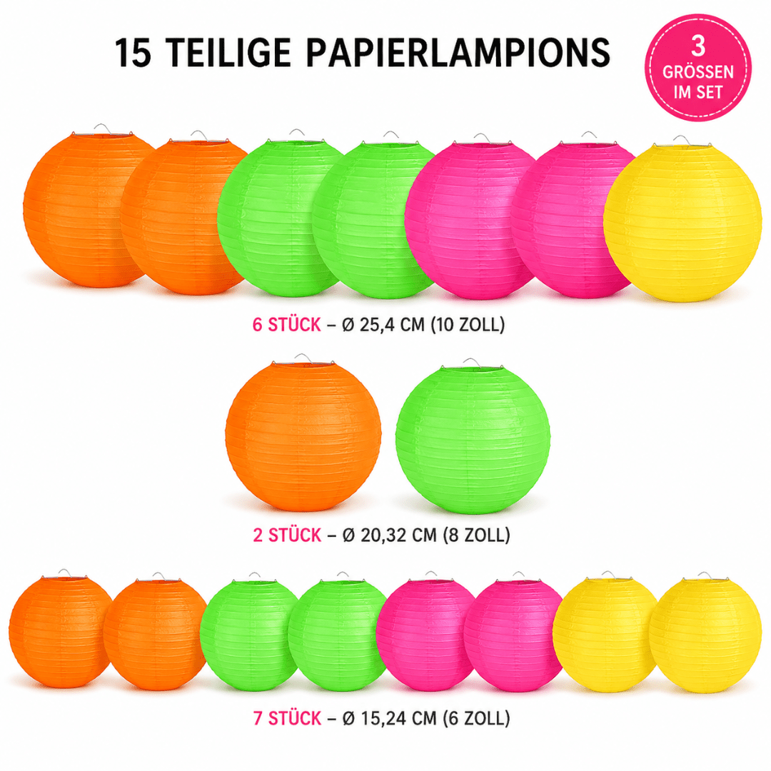Neon Papierlampions 15er Set - TwentyFourParty