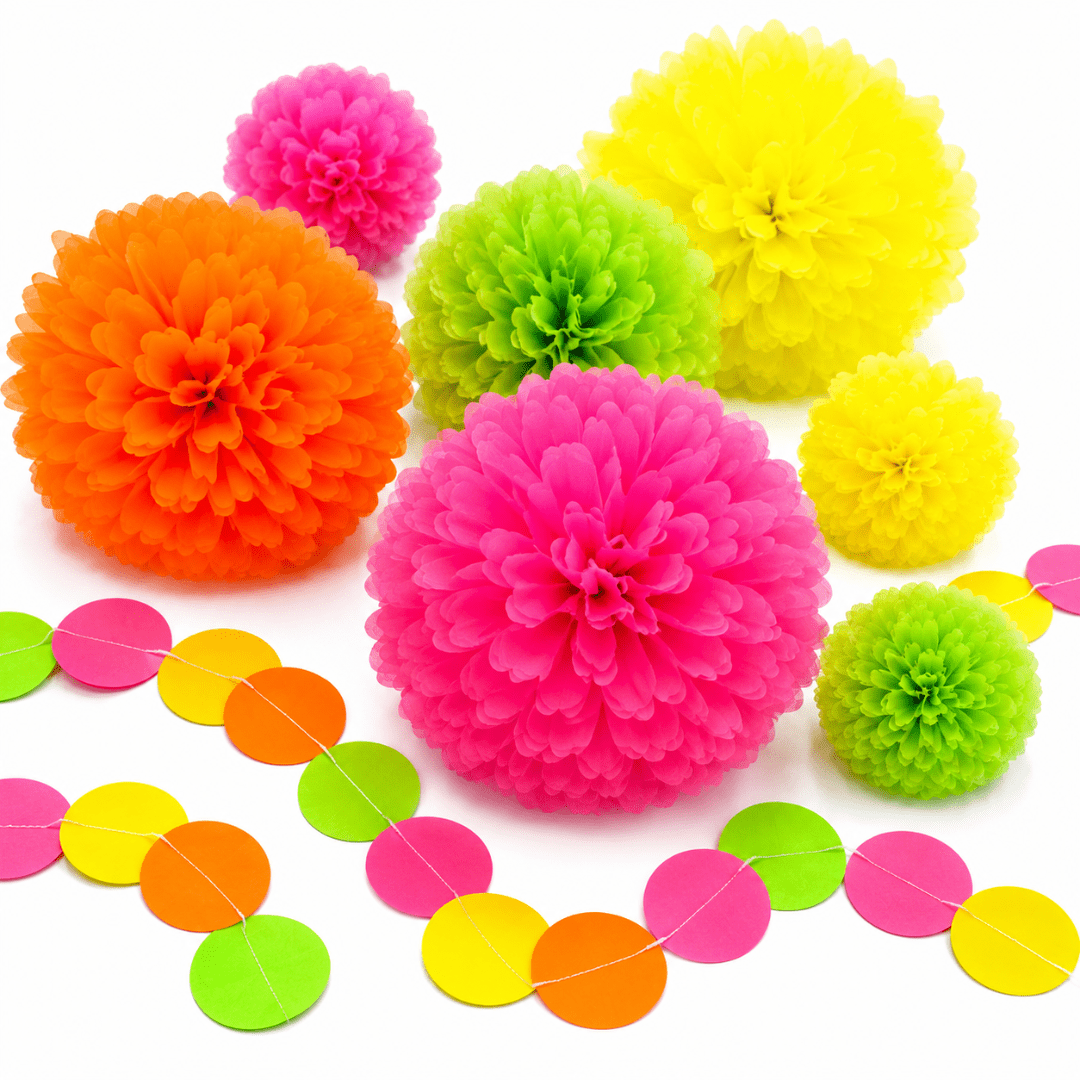 Neon Pompons Partydeko Set 13-teilig - TwentyFourParty