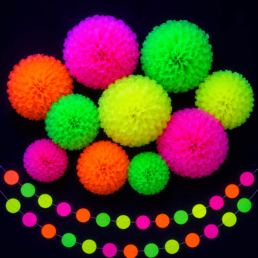 Neon Pompons Partydeko Set 13-teilig - TwentyFourParty