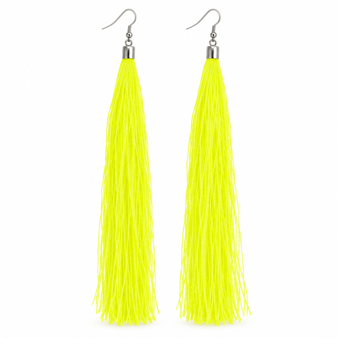 Neon Quasten Ohrringe Gelb - TwentyFourParty