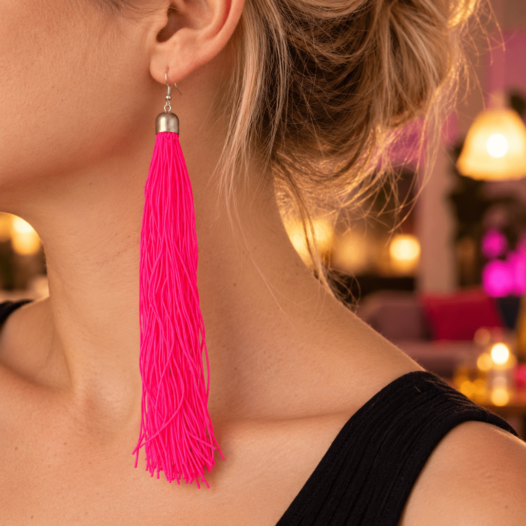 Neon Quasten Ohrringe Pink - TwentyFourParty