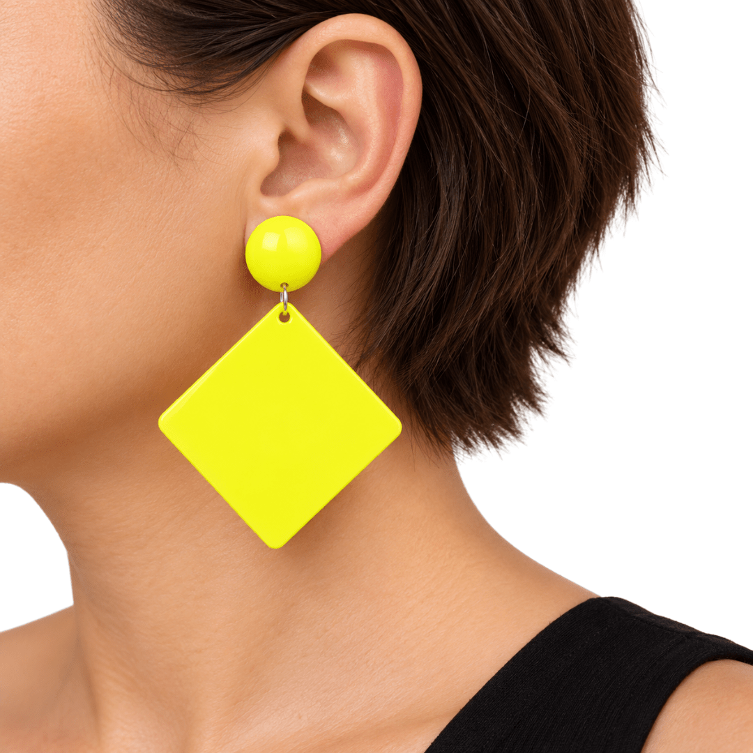 Neon Retro Statement Ohrringe Gelb - TwentyFourParty