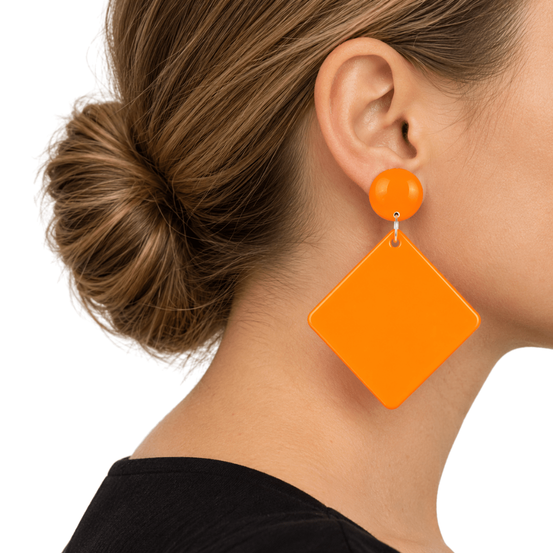 Neon Retro Statement Ohrringe Orange - TwentyFourParty