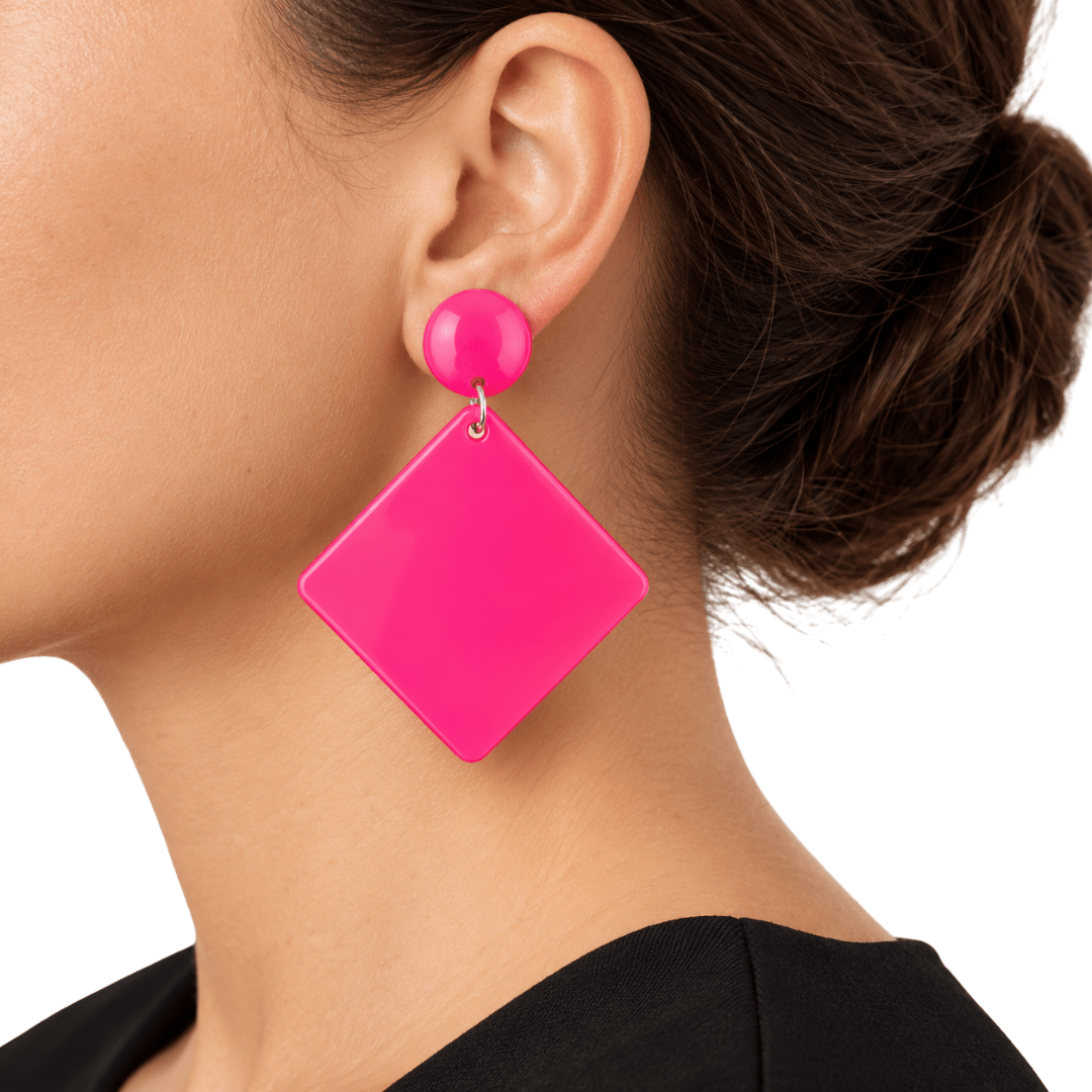 Neon Retro Statement Ohrringe Pink - TwentyFourParty