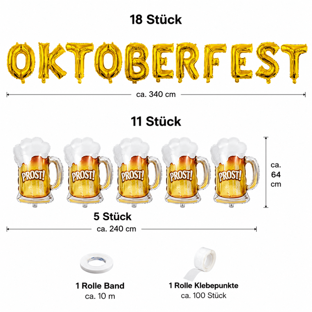 Oktoberfest Ballon Set – 18-teilig mit Bierkrügen - TwentyFourParty