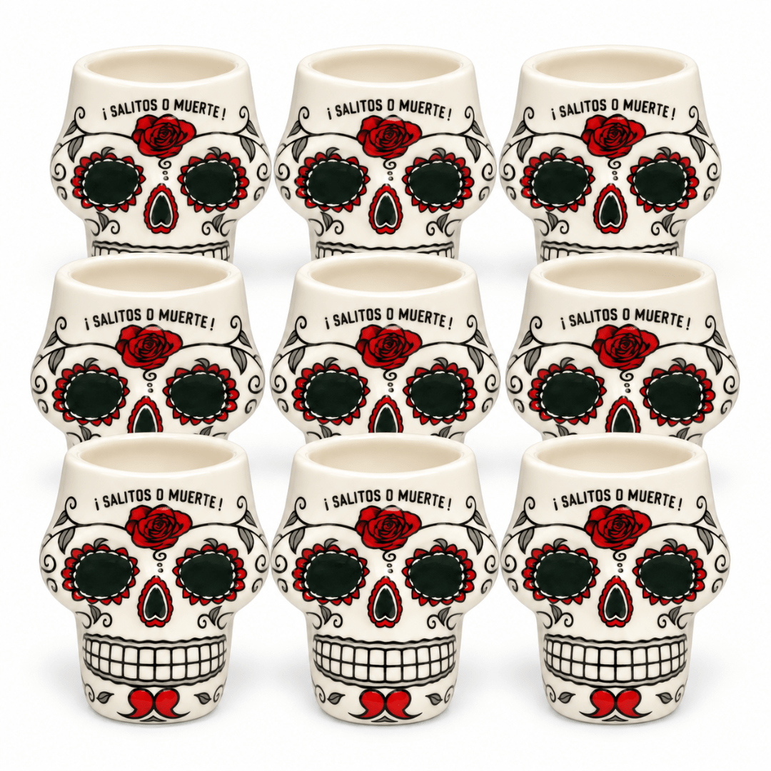 Original SALITOS Tequila Skull Shot Cups Keramik 9 Stück - TwentyFourParty