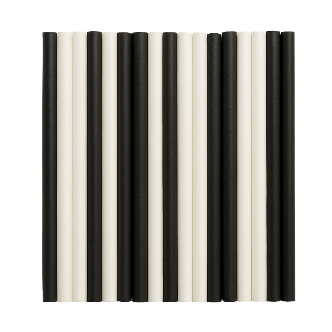 Papierstrohhalme Schwarz - Weiß 250 Stück - TwentyFourParty