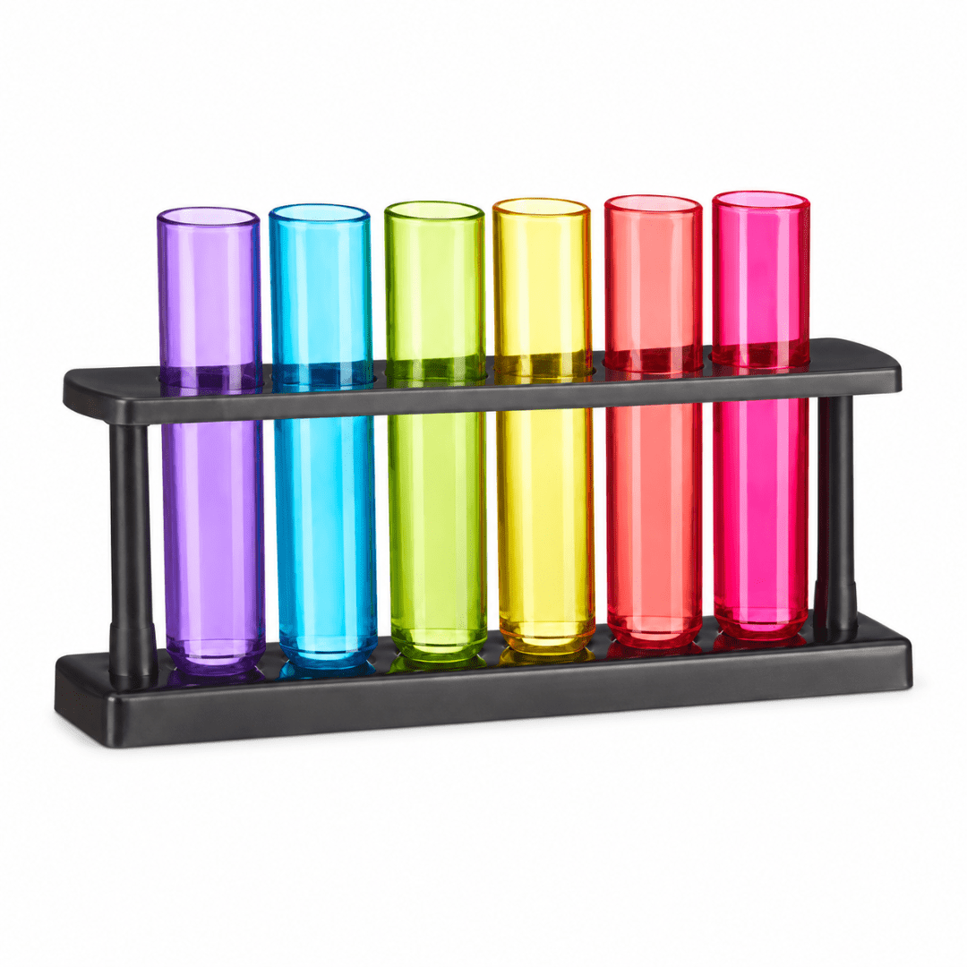 Reagenzglas Shotgläser mit Halter 4 cl 6 Stück - TwentyFourParty
