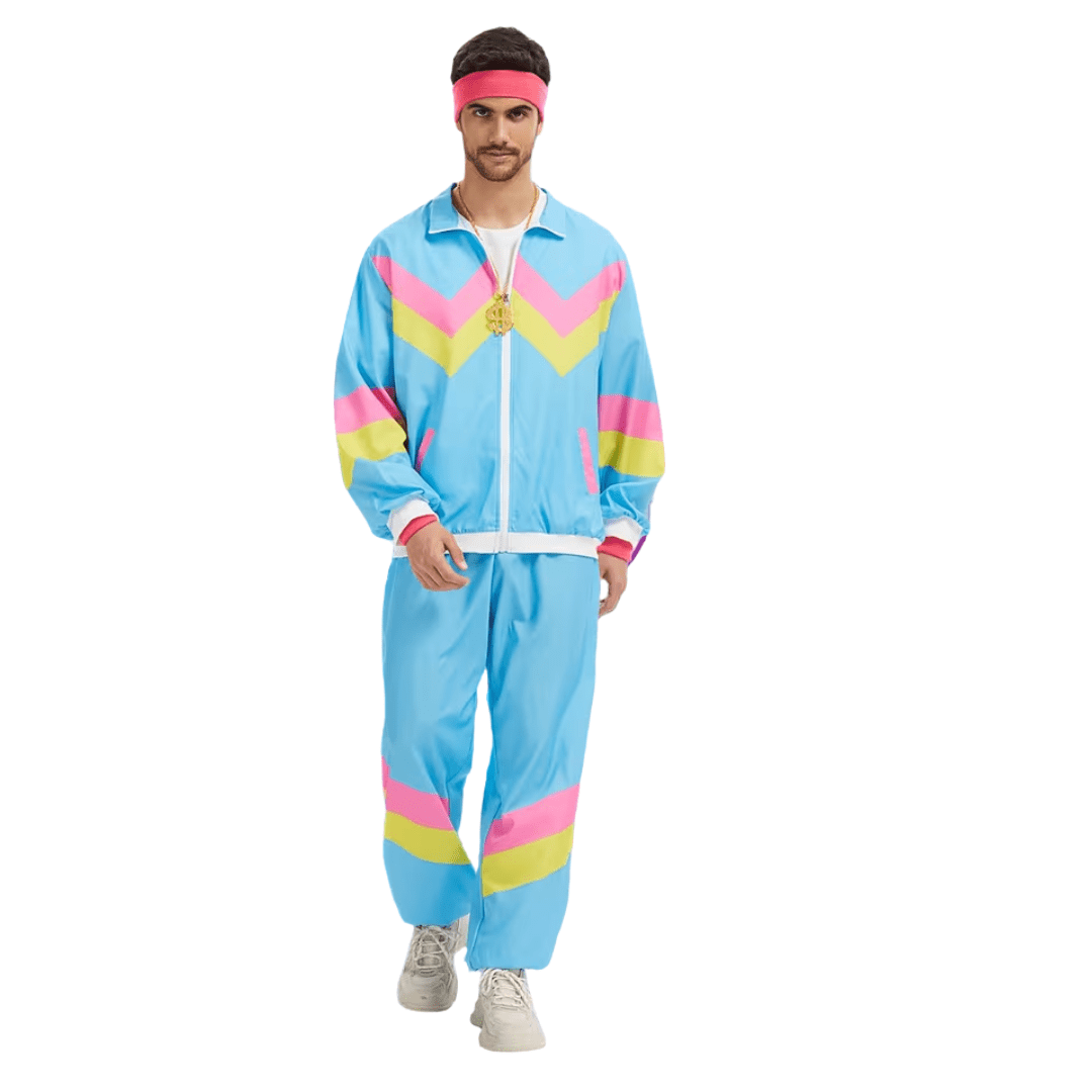 Retro Jogginganzug Unisex Blau – 70er Style Set mit Ghettoblaster - TwentyFourParty
