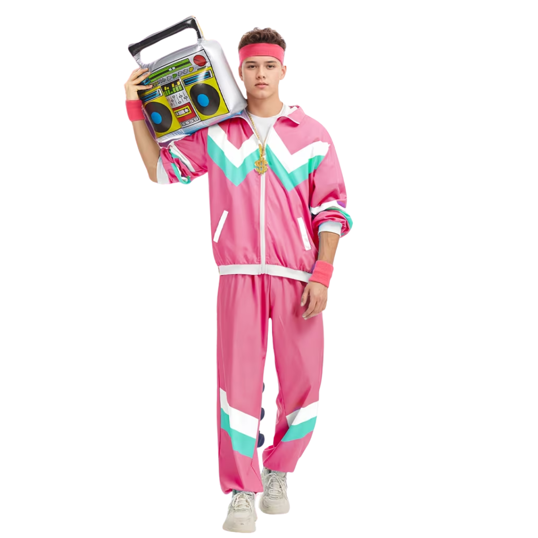 Retro Jogginganzug Unisex Rosa – 70er Style Set mit Ghettoblaster - TwentyFourParty