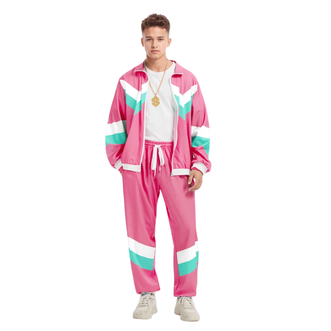 Retro Jogginganzug Unisex Rosa – 70er Style Set mit Ghettoblaster - TwentyFourParty