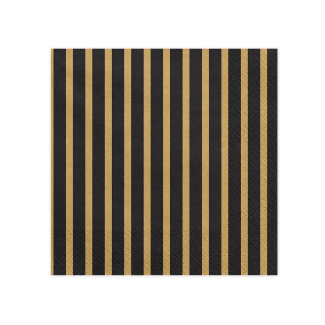 Servietten Schwarz - Gold Gestreift - TwentyFourParty