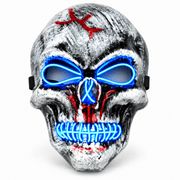 Skull Maske LED Blau – EL Wire Totenkopf Leuchtmaske - TwentyFourParty