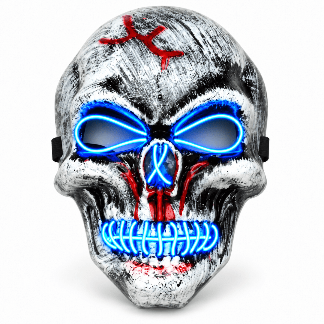 Skull Maske LED Blau – EL Wire Totenkopf Leuchtmaske - TwentyFourParty