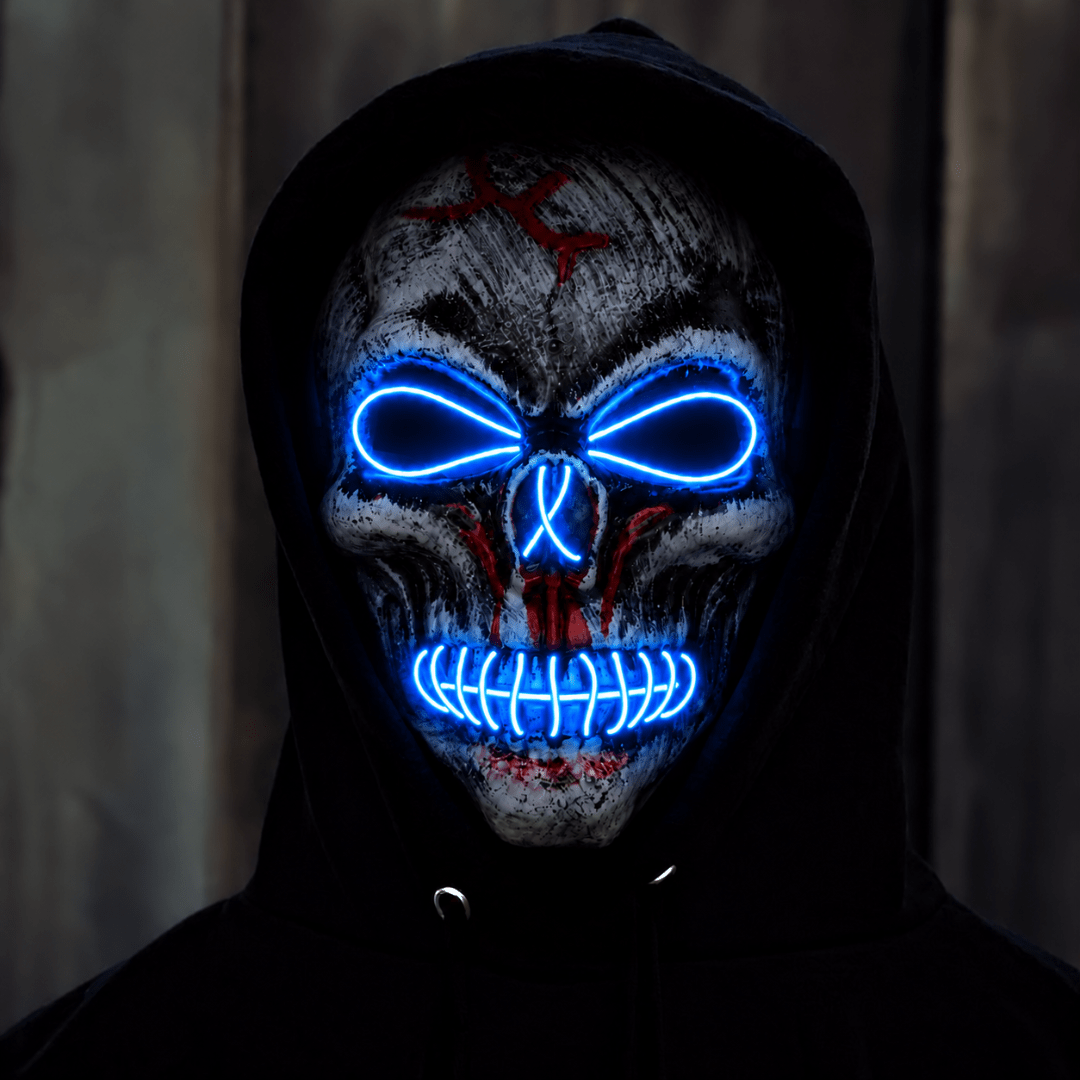 Skull Maske LED Blau – EL Wire Totenkopf Leuchtmaske - TwentyFourParty