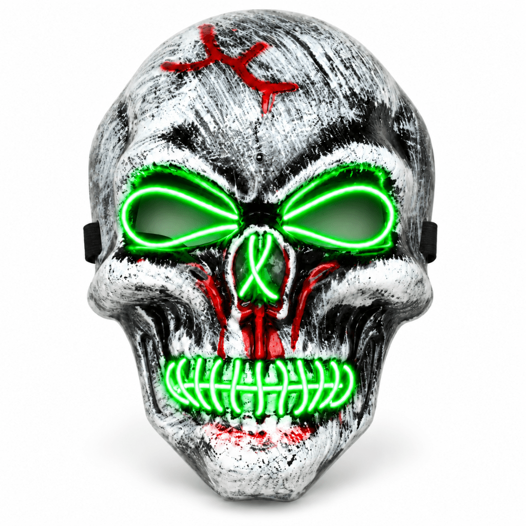 Skull Maske LED Grün – EL Wire Totenkopf Leuchtmaske - TwentyFourParty