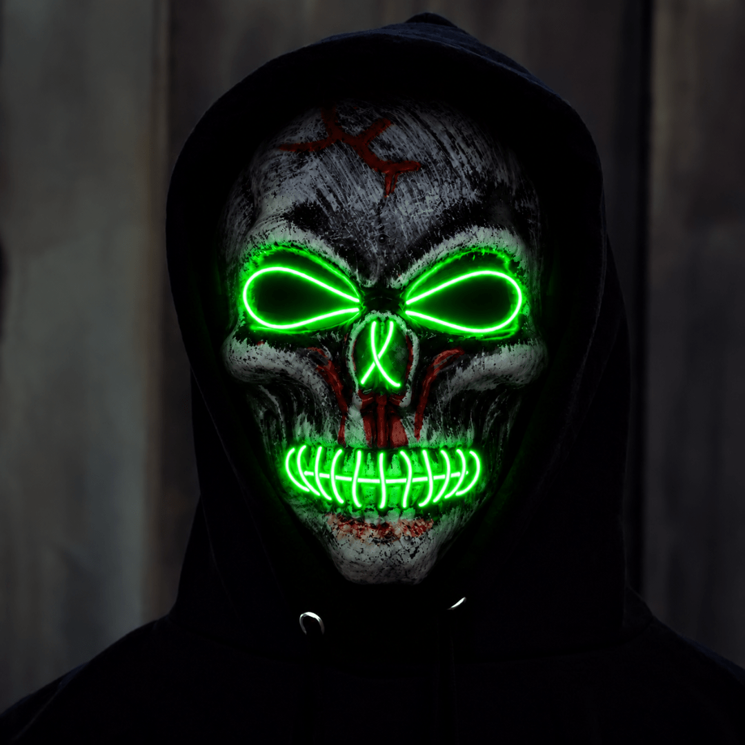 Skull Maske LED Grün – EL Wire Totenkopf Leuchtmaske - TwentyFourParty