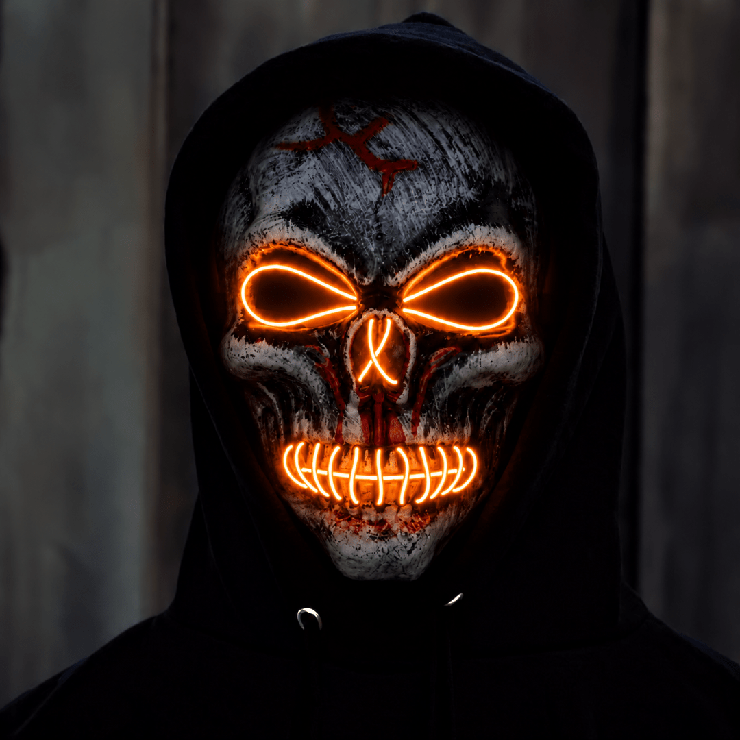 Skull Maske LED Rot – EL Wire Totenkopf Leuchtmaske - TwentyFourParty