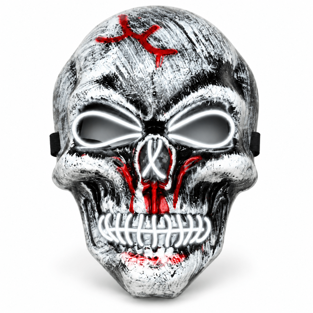 Skull Maske LED Weiß – EL Wire Totenkopf Leuchtmaske - TwentyFourParty