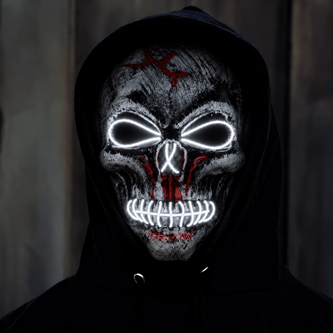 Skull Maske LED Weiß – EL Wire Totenkopf Leuchtmaske - TwentyFourParty