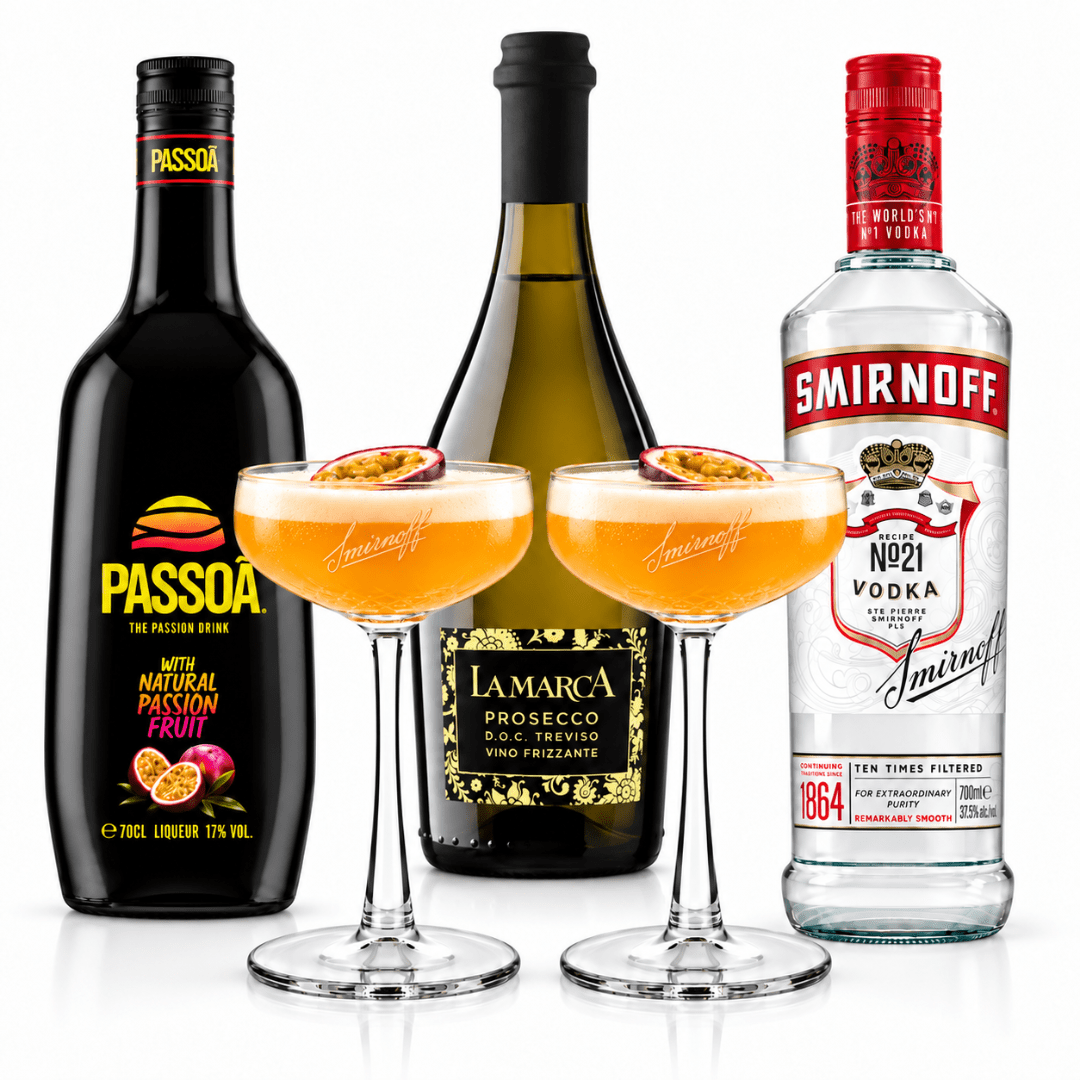Smirnoff Pornstar Martini Set mit Passoã, Prosecco & 2 Gläsern - TwentyFourParty