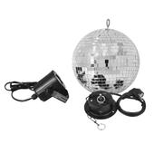 Spiegelkugel Set 20 cm mit LED Spot & Motor - TwentyFourParty