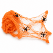 Spinnennetz Deko Orange mit schwarzen Spinnen 20 g - TwentyFourParty