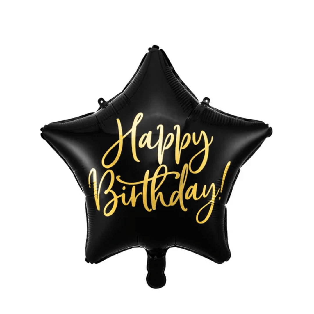 Stern - Folienballon Happy Birthday Schwarz - TwentyFourParty