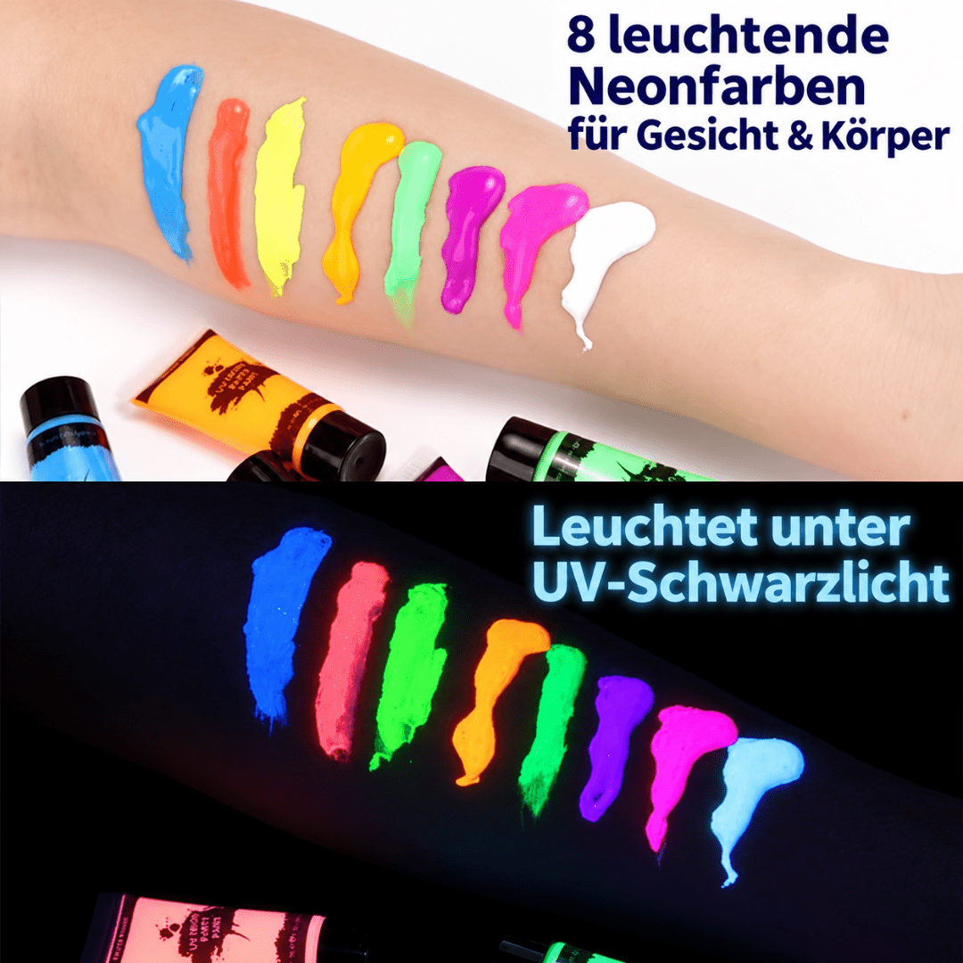 UV Neon Face & Body Paint Set – 8 Farben - TwentyFourParty