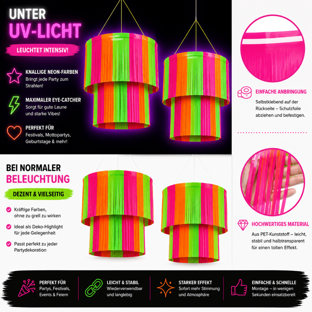 UV Neon Fransen Hängedeko 2er Set - TwentyFourParty