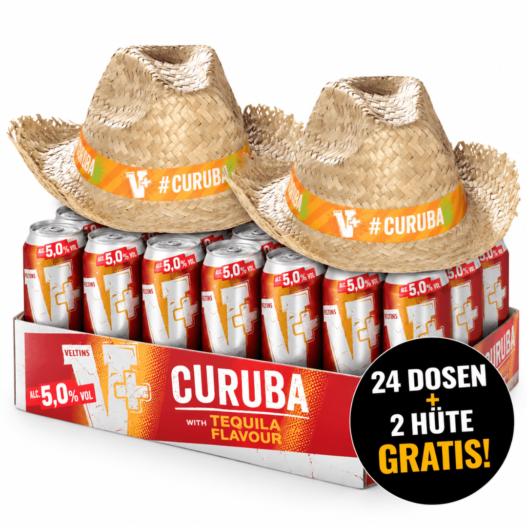 Veltins V+ Curuba 24 Dosen mit 2 Strohhüten Gratis - TwentyFourParty