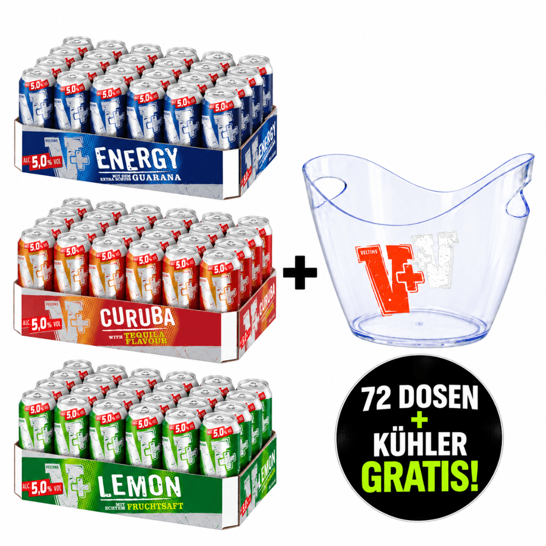 Veltins V+ Party Mix Set 72 Dosen mit Eiseimer GRATIS - TwentyFourParty