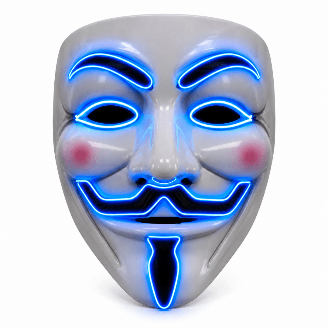 Vendetta LED-Maske Blau – Guy Fawkes EL Wire Leuchtmaske - TwentyFourParty