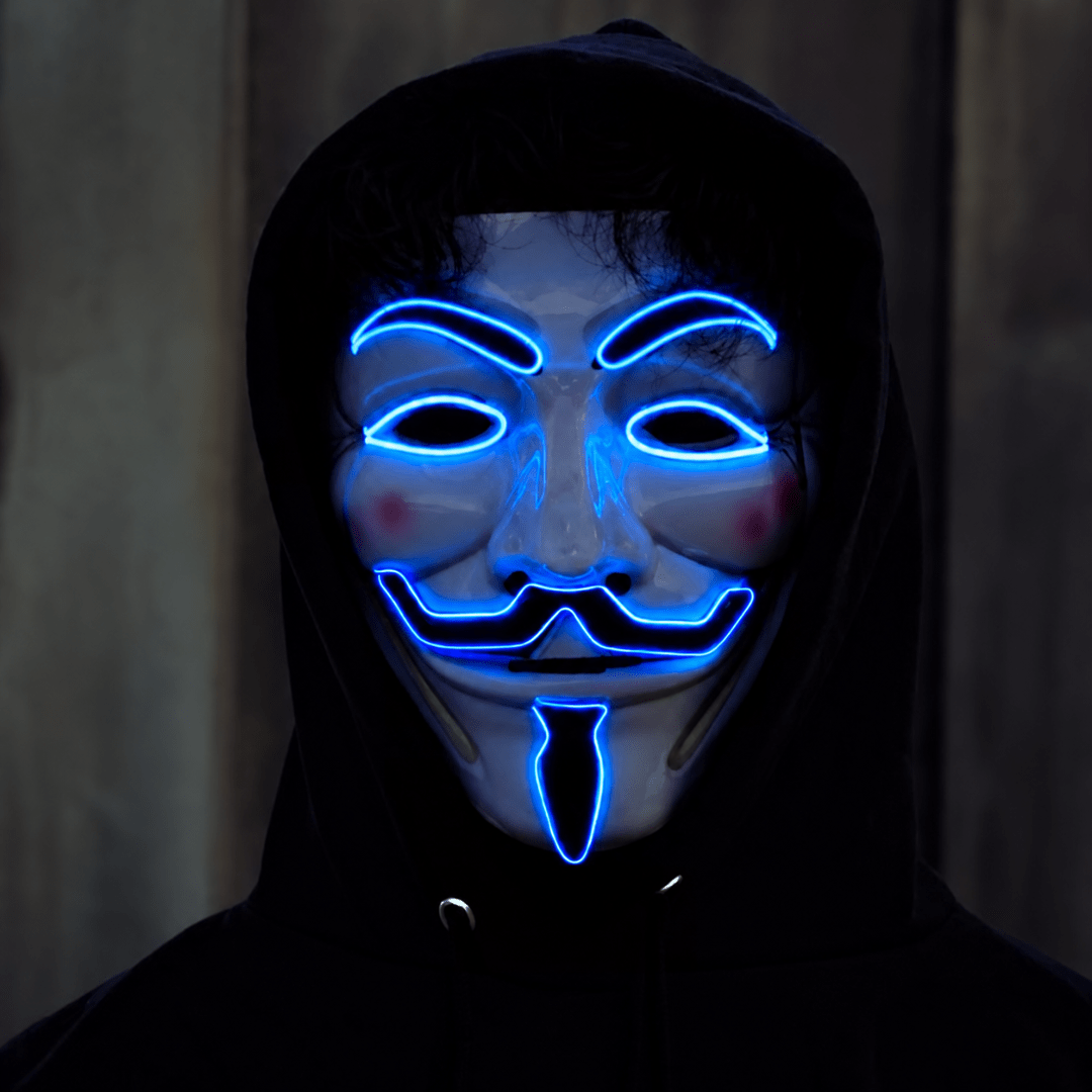 Vendetta LED-Maske Blau – Guy Fawkes EL Wire Leuchtmaske - TwentyFourParty