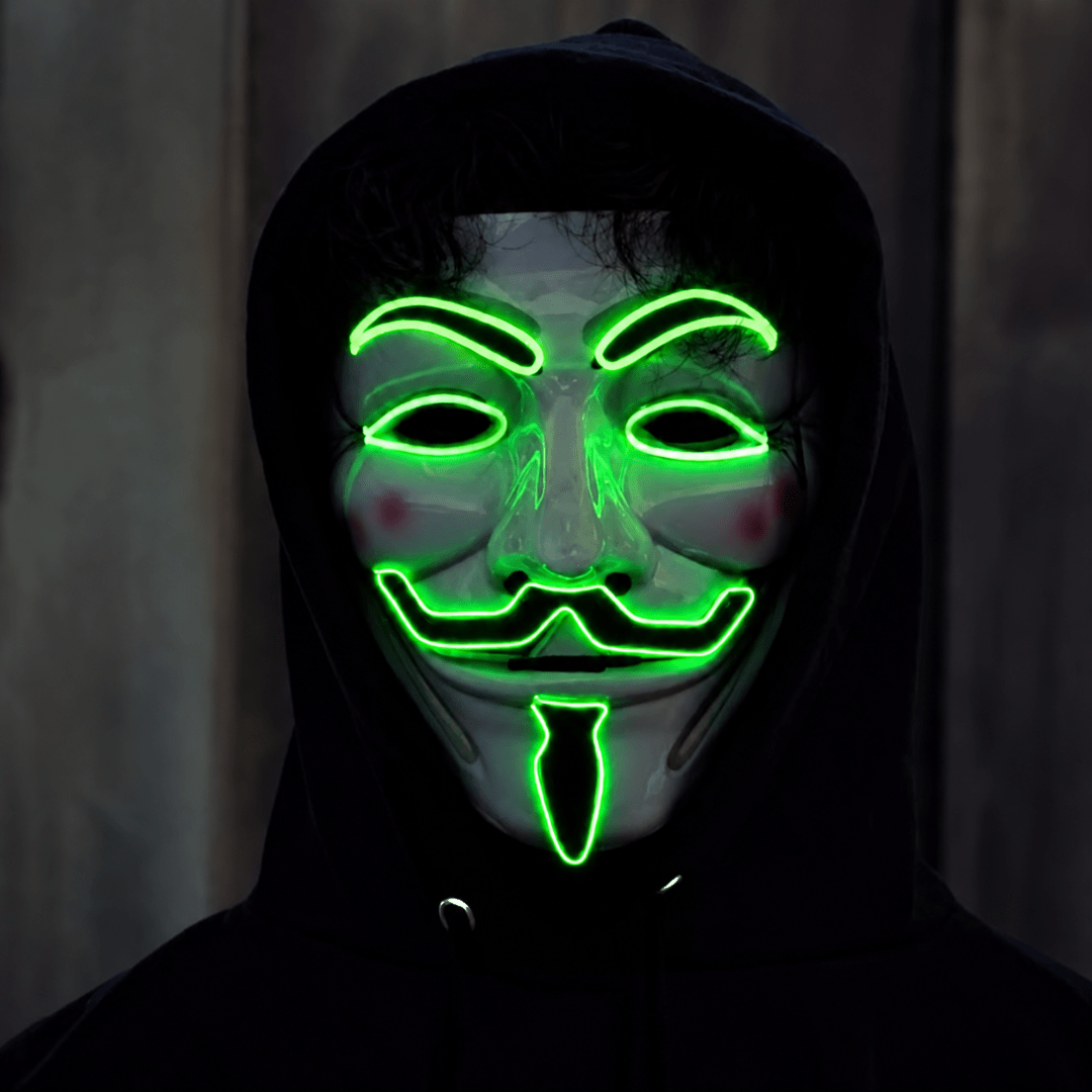 Vendetta LED-Maske Grün – Guy Fawkes EL Wire Leuchtmaske - TwentyFourParty