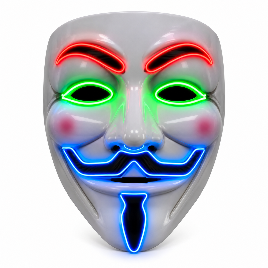 Vendetta LED-Maske Multi Colour – Guy Fawkes EL Wire Leuchtmaske - TwentyFourParty