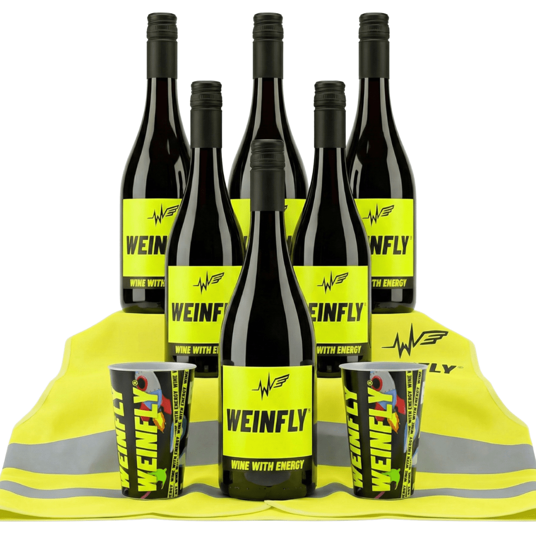 Weinfly 6x 0,75l + 3 Becher + Warnweste – Party Set - TwentyFourParty