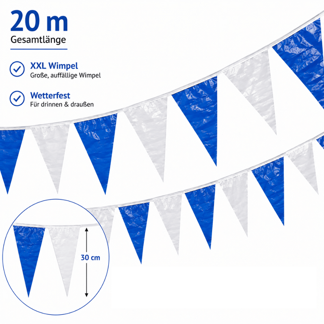 Wimpelkette 20 m Wetterfest Blau-Weiß - TwentyFourParty
