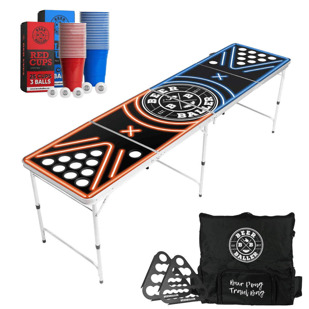 XXL Beer Pong Tisch „LED NEON“ mit Löchern - TwentyFourParty